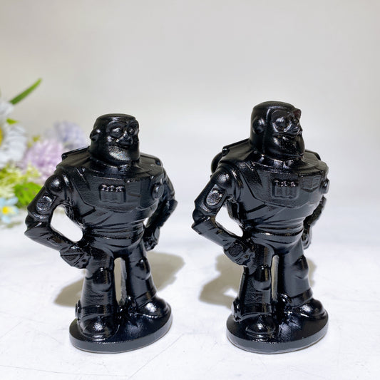 3.4" Black Obsidian Buzz Lightyear Carving Crystal Healing Bulk Wholesale