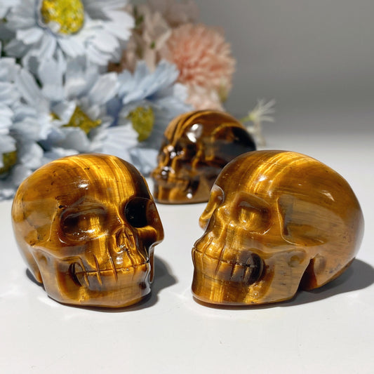 2.0" Yellow Tiger Eye Skull Carvings Crystal Healing Bulk Wholesale
