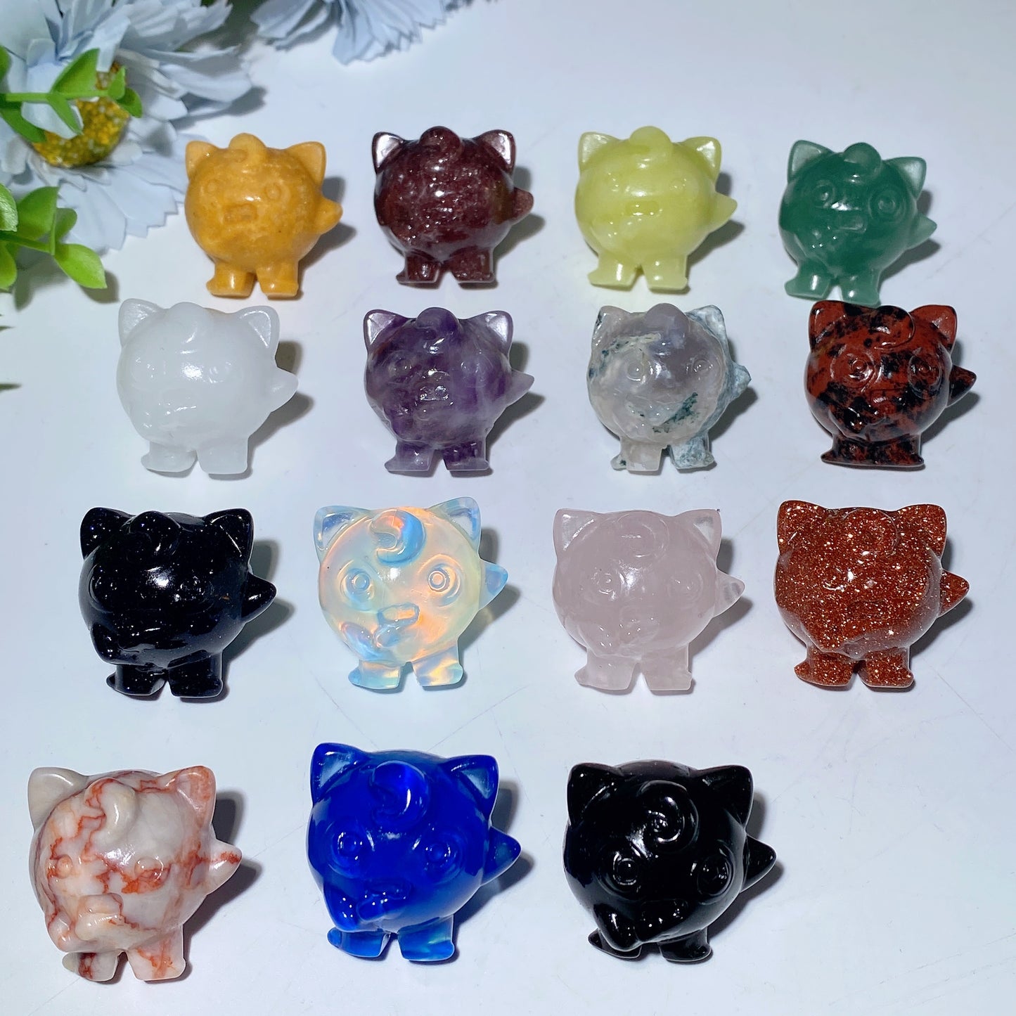 1.1” Mixed Crystal Pokemon Series Jiggly Puff Carvings Crystal Healing Bulk Wholesale