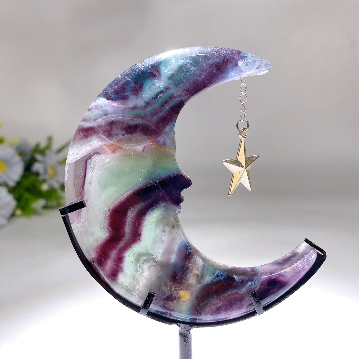 Crystal Moon Face Carvings with Stand Free Form Crystal Healing Bulk Wholesale