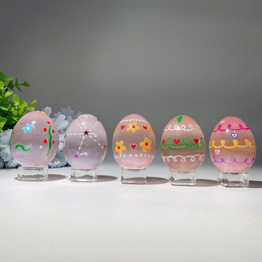 60mm Aura Pink Blue Selenite Egg with Hand Painting for Easter Decor Crystal Healing Bulk Wholesale