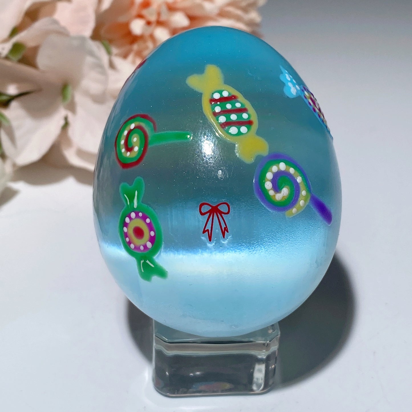 60mm Aura Pink Blue Selenite Egg with Hand Painting for Easter Decor Crystal Healing Bulk Wholesale