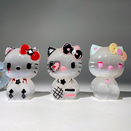 3.9" Selenite Hello Kitty Melody Carvings with Hand Painting Crystal Healing Bulk Wholesale