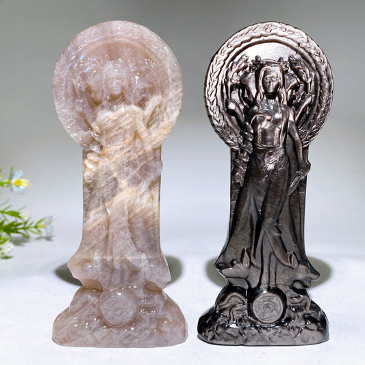 3.1"-5.9" Silver Obsidian Moonstone Hecate Carving Crystal Healing Bulk Wholesale