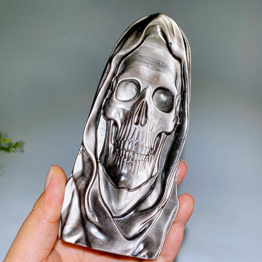 3.1"-5.9" Silver Obsidian Ghost Face Carving Crystal Healing Bulk Wholesale