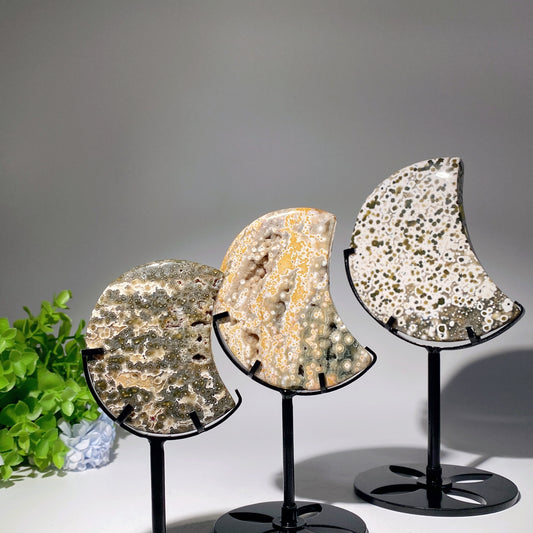 2.5"-4.6" Ocean Jasper Moon with Stand Crystal Healing Bulk Wholesale