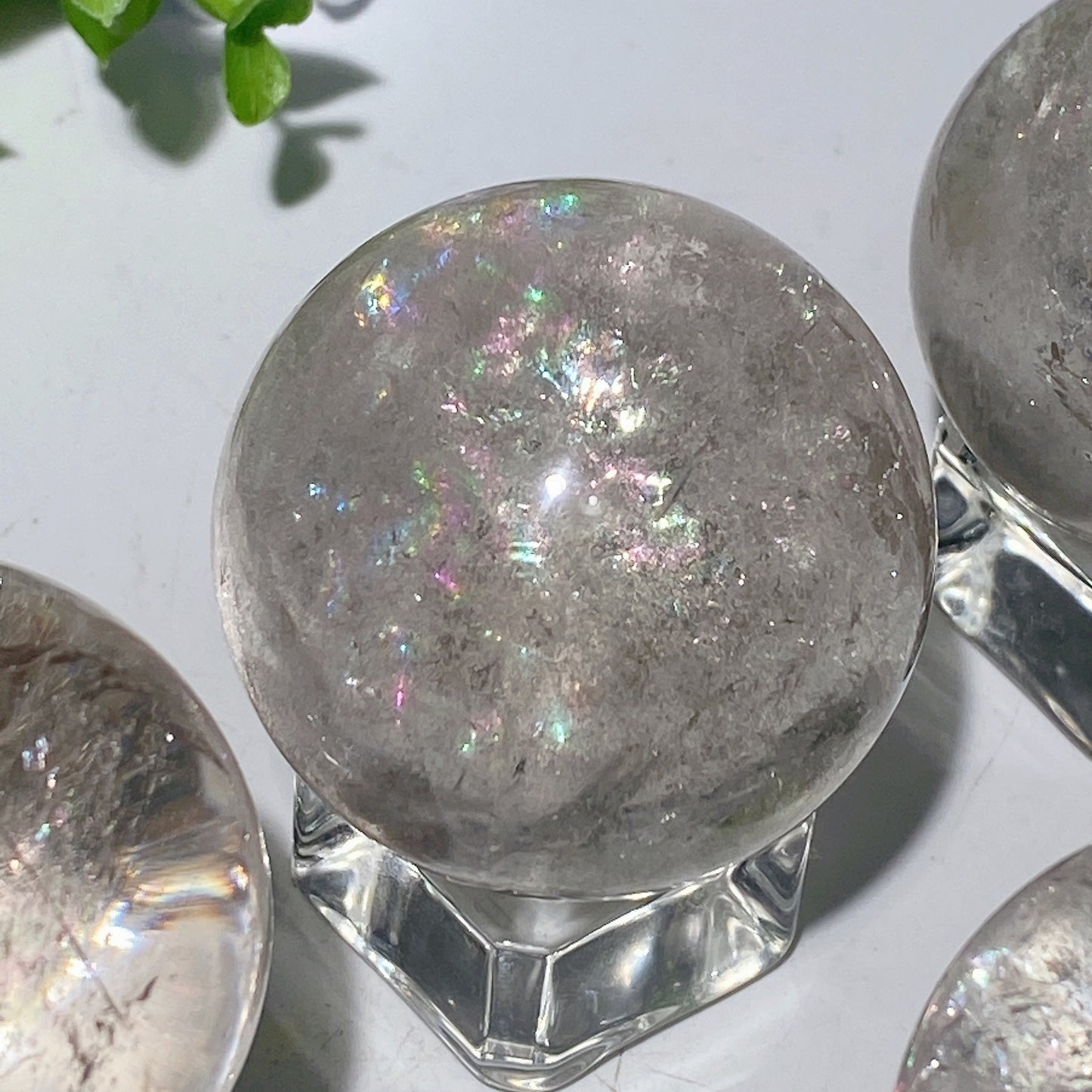 40mm Clear Quartz Sphere with Rainbow Flash Crystal Healing Bulk Wholesale
