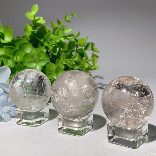 40mm Clear Quartz Sphere with Rainbow Flash Crystal Healing Bulk Wholesale