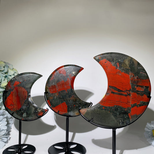 10-16cm Africa Blood Stone Moon with Stand Crystal Healing Bulk Wholesale