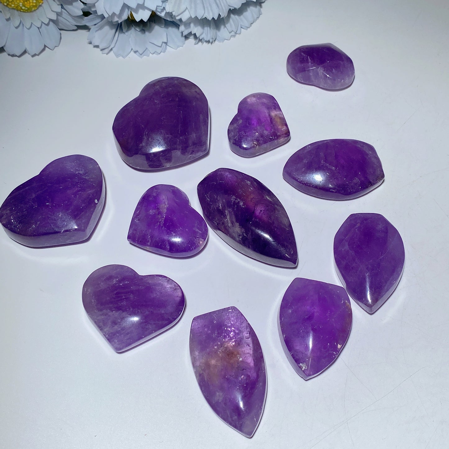1.4"-2.5" Amethyst Heart Free Form Stone Bag Crystal Healing Bulk Wholesale