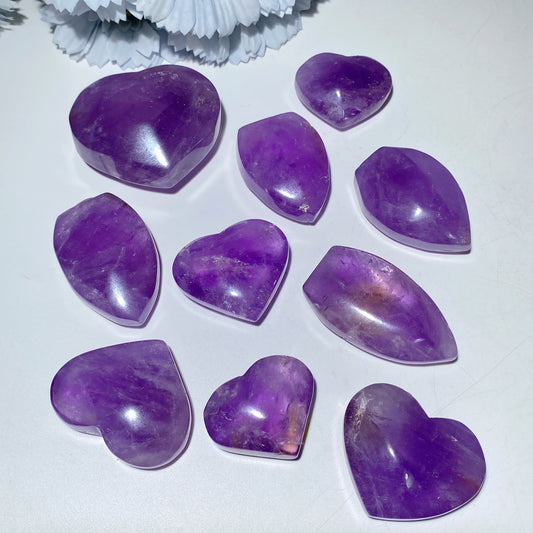 1.4"-2.5" Amethyst Heart Free Form Stone Bag Crystal Healing Bulk Wholesale
