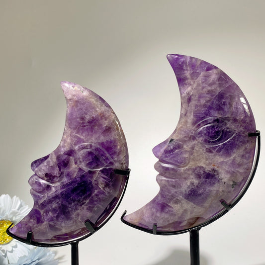 5.0"-5.5" Dream Amethyst Moon Face with Stand Crystal Healing Bulk Wholesale