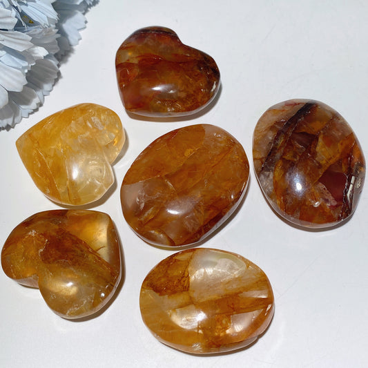 1.8"-2.5" Fire Quartz Golden Healer Heart Palm Stone Bag Crystal Healing Bulk Wholesale