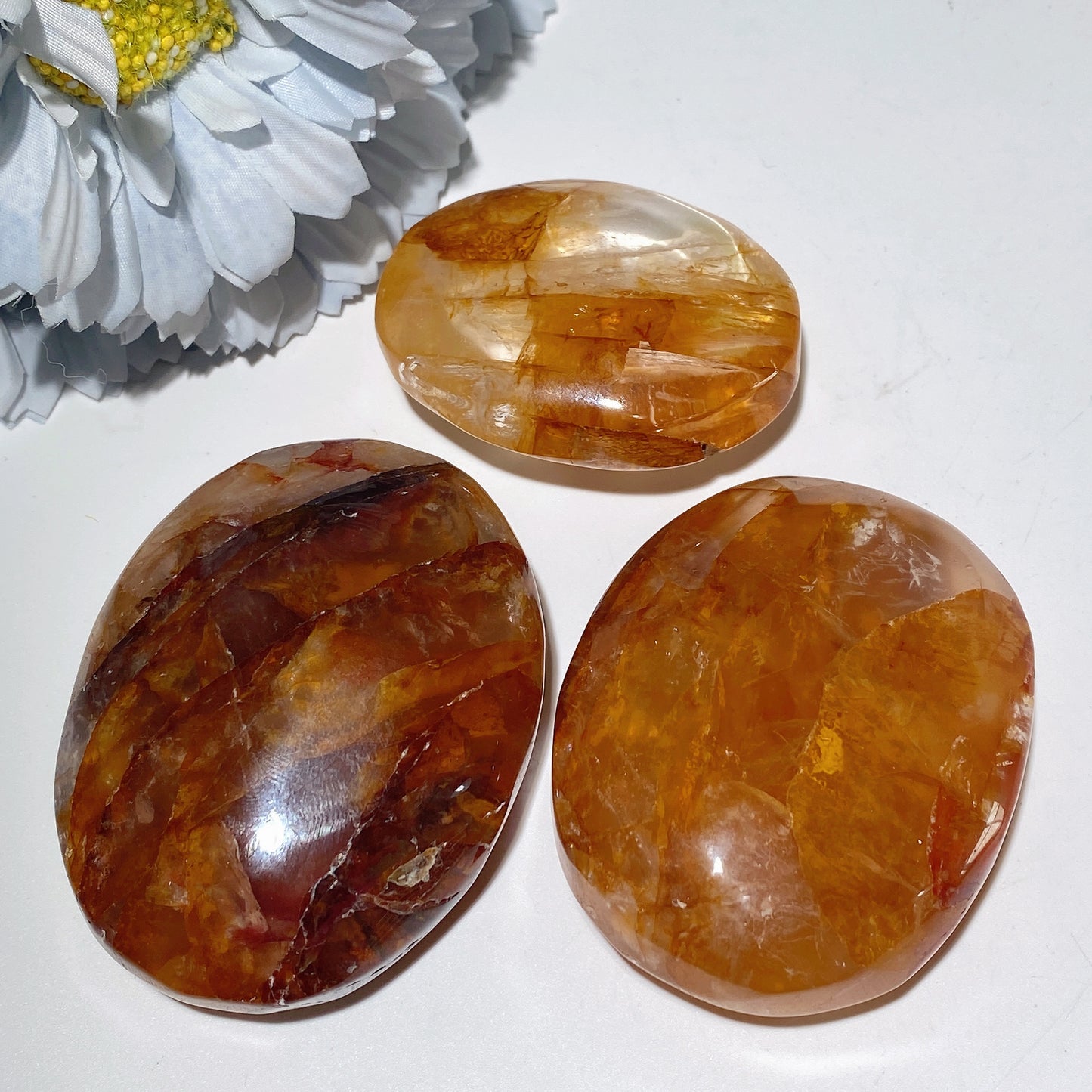 1.8"-2.5" Fire Quartz Golden Healer Heart Palm Stone Bag Crystal Healing Bulk Wholesale