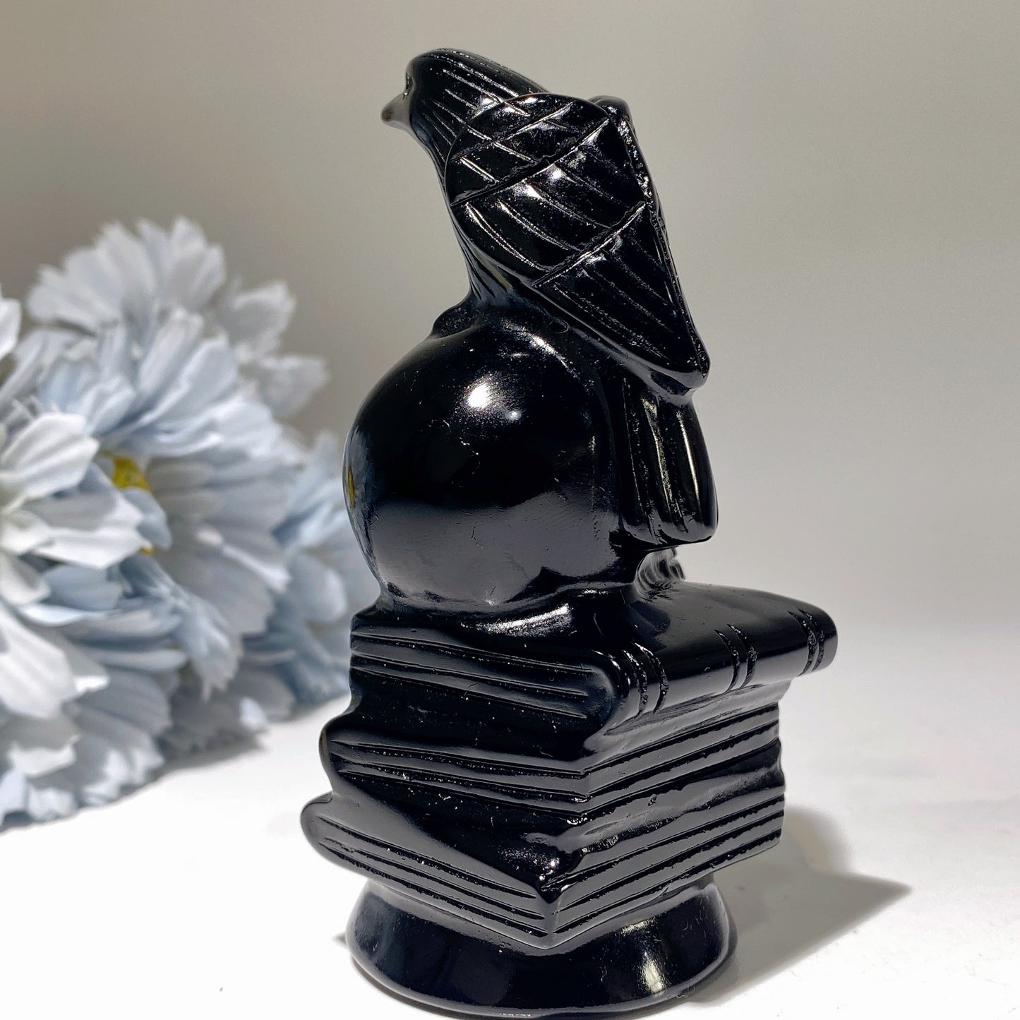 4.0" Black Obsidian Skull with Book Raven Decor Carvings Crystal Healing Bulk Wholesale