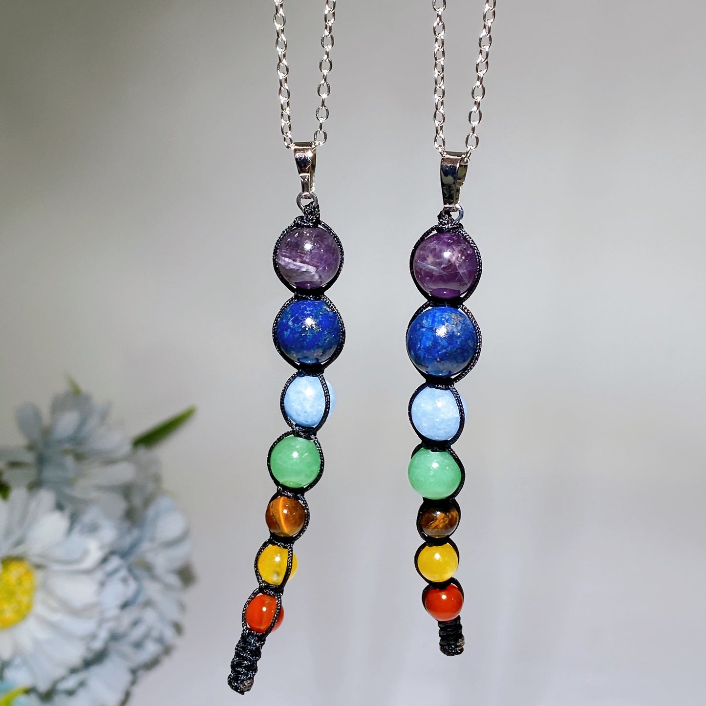 Chakra Neckalce with Silver Color Chain Crystal Healing Bulk Wholesale