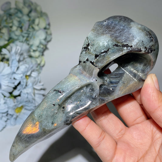 5.7" Labradorite Raven Skull Carvings Crystal Healing Bulk Wholesale