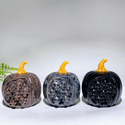 2.4" Crystal Pumpkin with Skulls Decor Carving Crystal Healing Bulk Wholesale