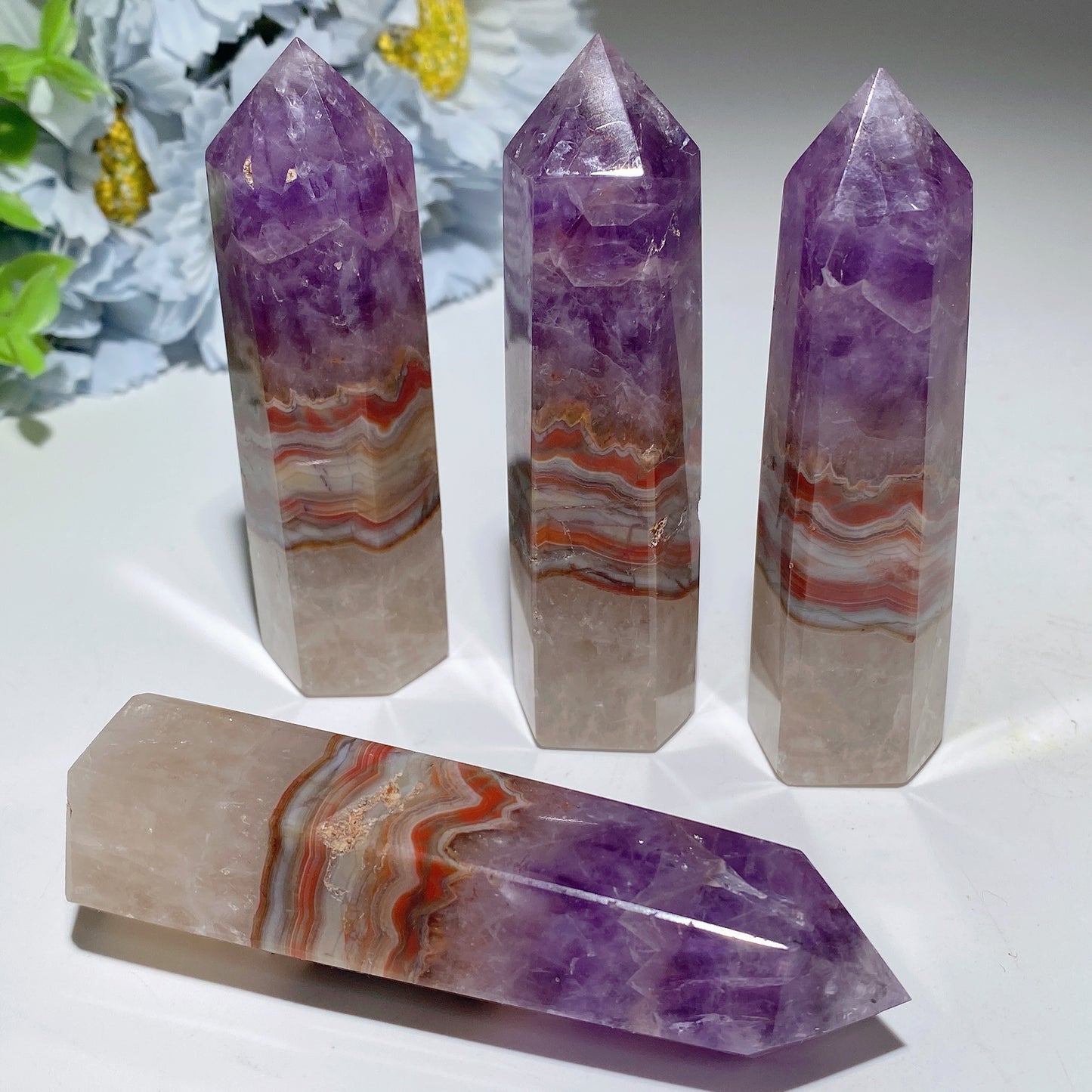 3.3"-4.0" Striped Agate Growing with Amethyst Points Crystal Healing Bulk Wholesale