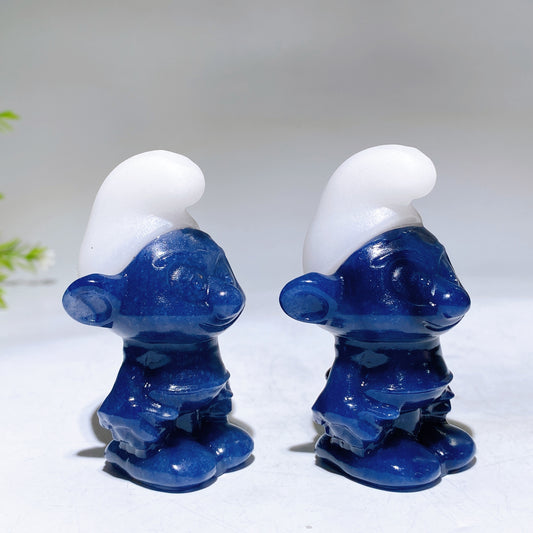 2.6" Blue Aventurtine White Jade Smurf Carving Crystal Healing Bulk Wholesale