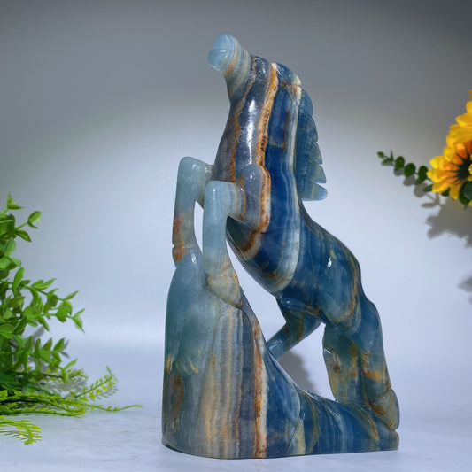 7.6" Large Unique Blue Onyx Horse Carvings Crystal Healing