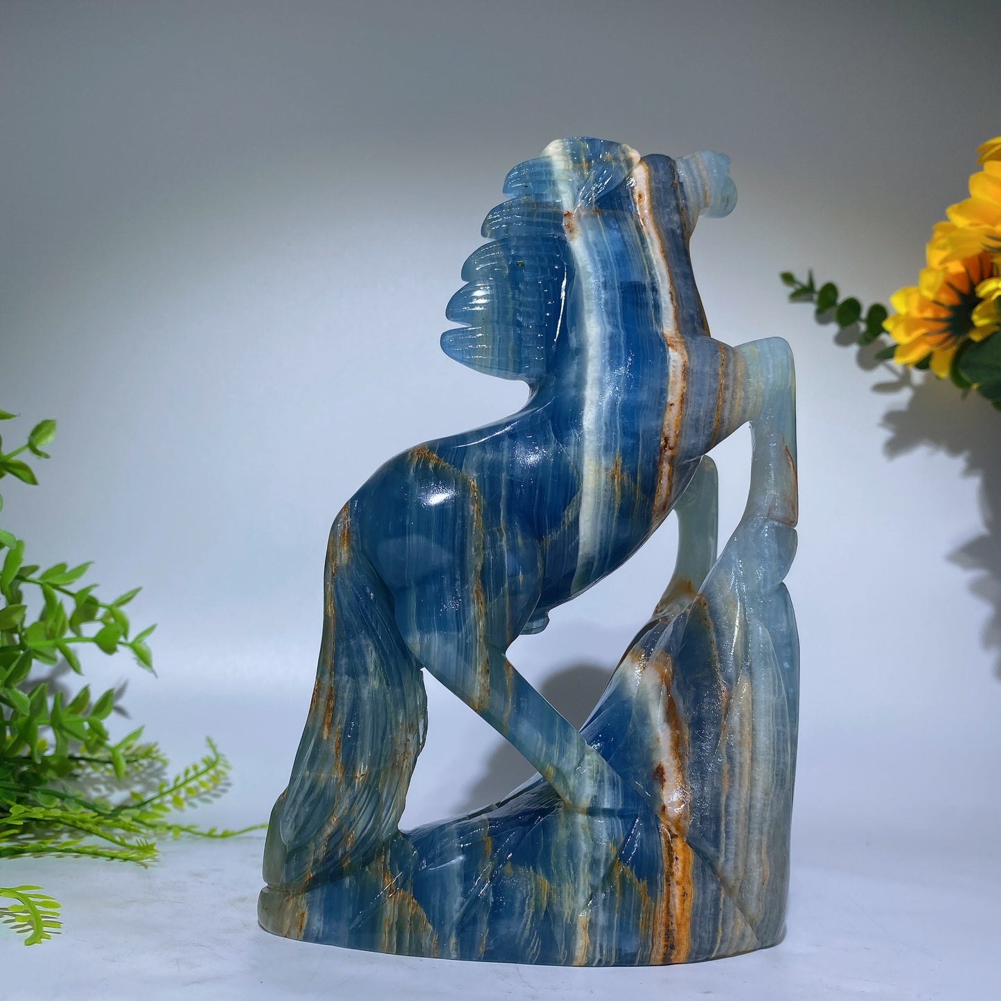 7.6" Large Unique Blue Onyx Horse Carvings Crystal Healing