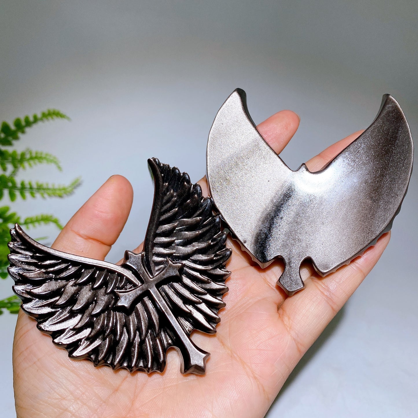 3.2" Silver Obsidian Wing Carving Crystal Healing Bulk Wholesale