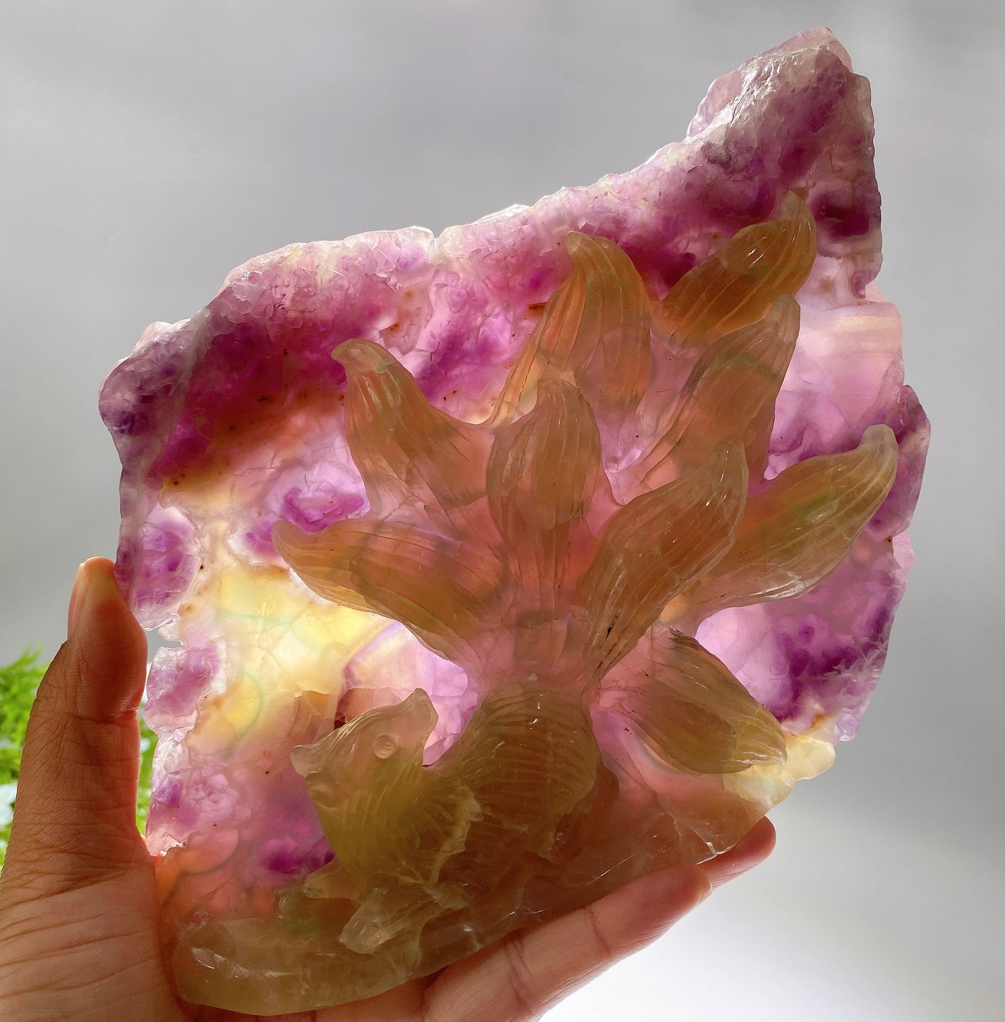 18cm Unique Fluorite Nine-tails Fox Carving Crystal Healing Bulk Wholesale