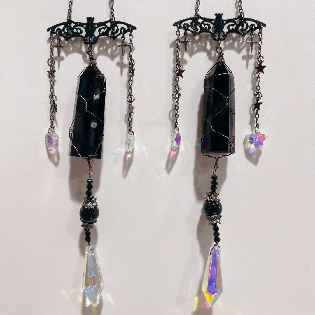 Black Obsidian Point with Bat Decor Suncatcher Crystal Healing Bulk Wholesale