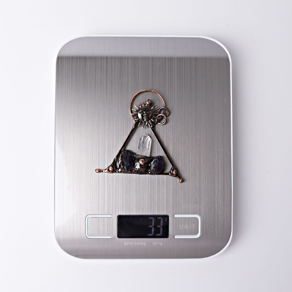 2.8" Clear Quartz Amethyst Sun Vintage Pendant