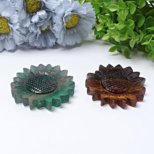 2.6" Fluorite Sun Flower Crystal Carvings