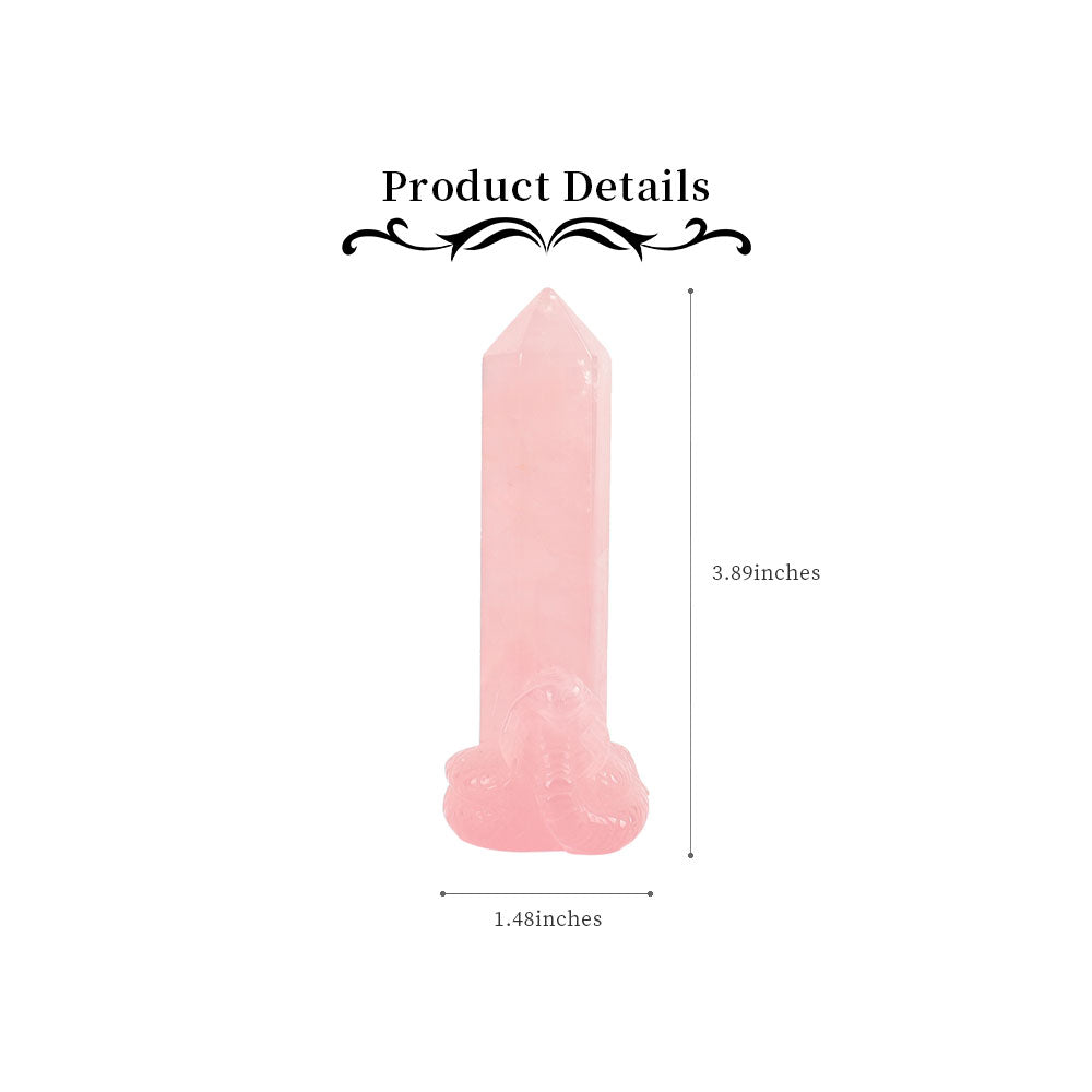 Rose Quartz Tower with Snake Carving Decor Base