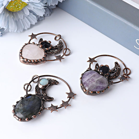 2.4" Vintage Crystal Pendant with Moon Star Decoration