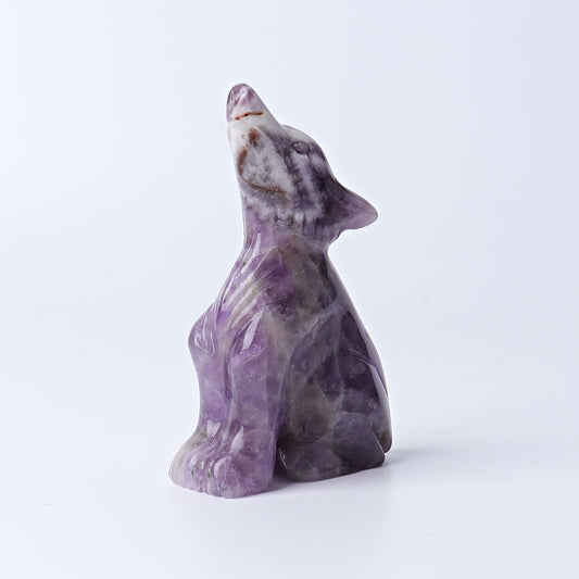 3" Dream Amethyst Wolf Crystal Carvings