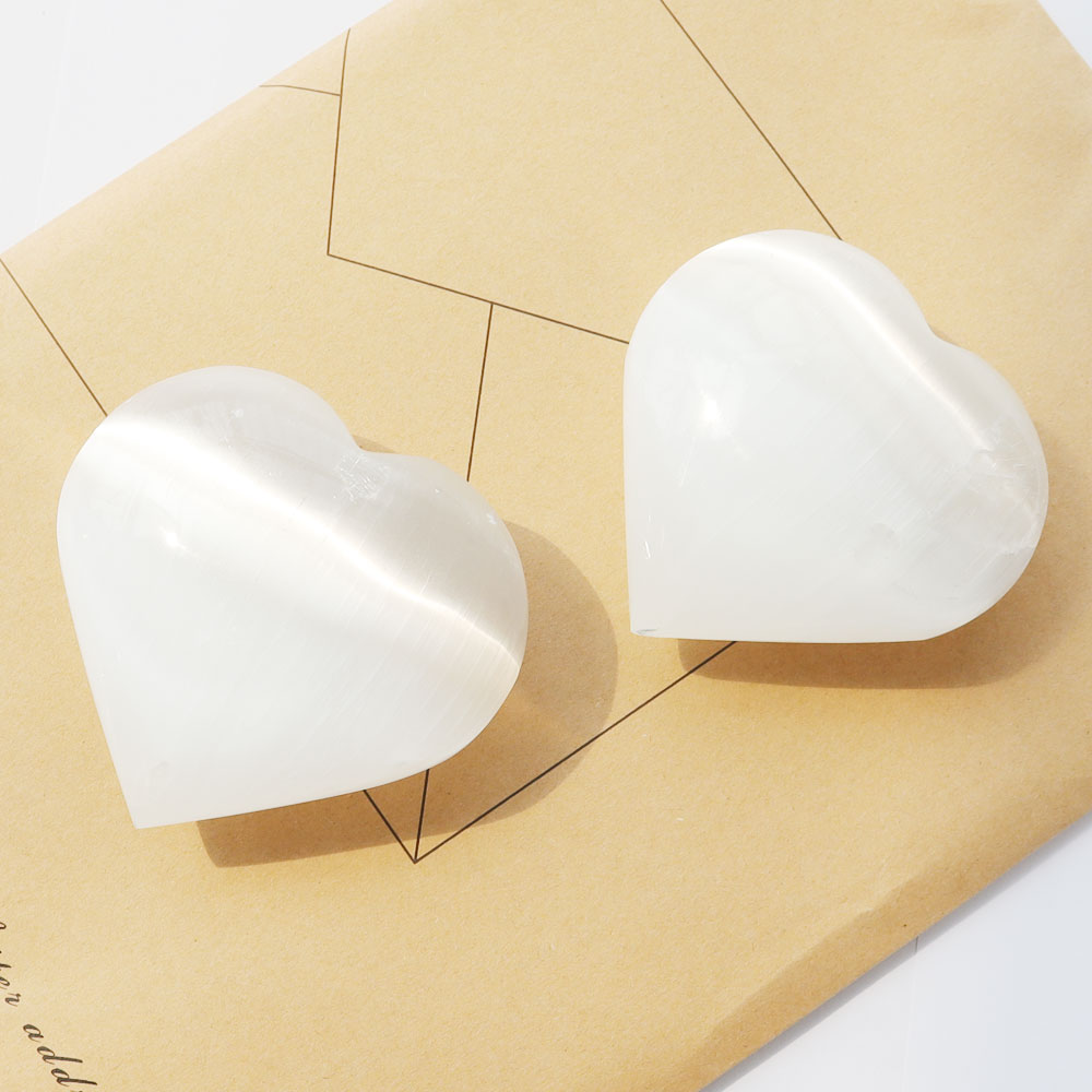 Natural Polished White Selenite Carved Heart