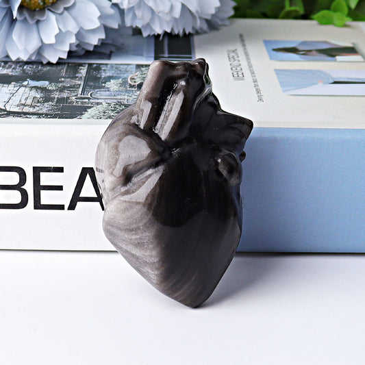 2.7" Silver Obsidian Heart Crystal Carvings
