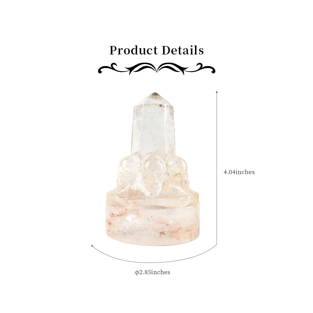 Clear Quartz Crystal Point with Carving Skull Decor