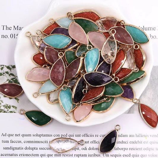 25mm Irregular Water Drop Shape Crystal Pendant with Golden Rim