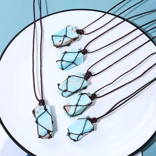 Sky Blue Stone with Rope Necklace Crystal Hanging