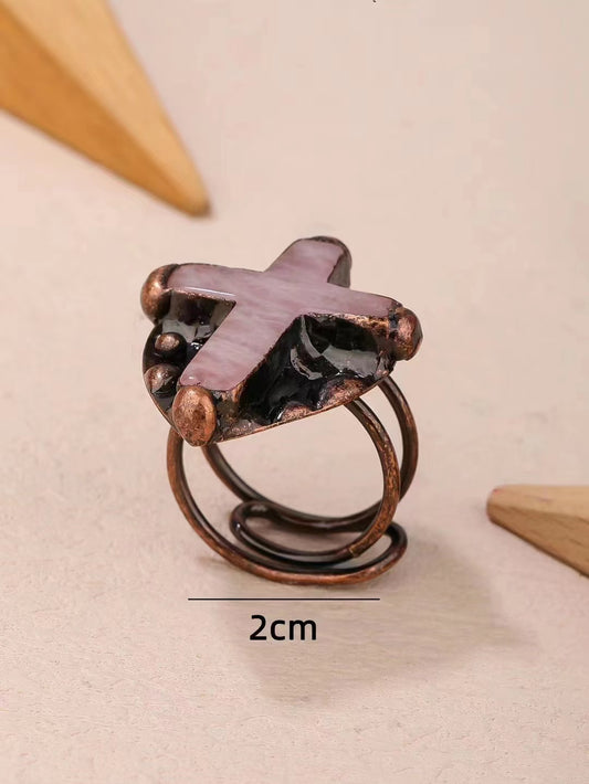 Rose Quartz Cross Ring Crystal Healing Bulk Wholesale