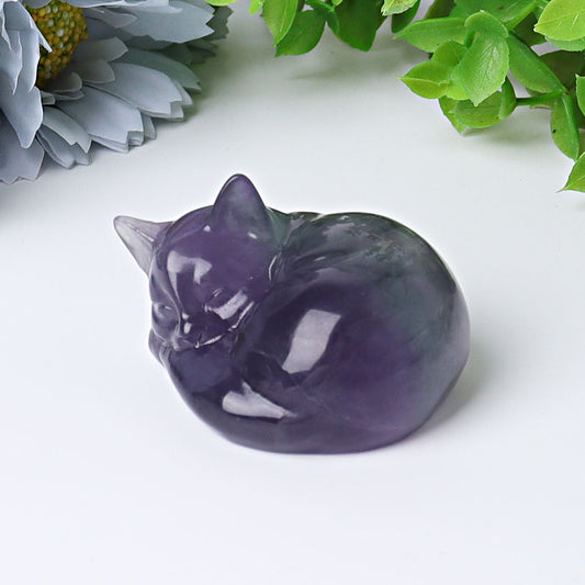 2" Fluorite Sleeping Cat Crystal Carvings
