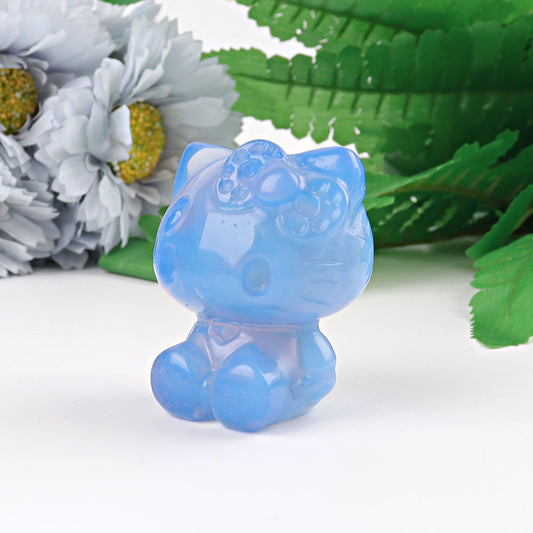 1.9" Blue Opalite Hello Kitty Cat Crystal Carving