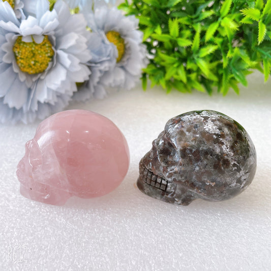 2" Rose Quartz Yooperlite Skull Crystal Carvings