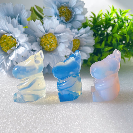 1.85" Pink Blue Opalite Hippo Crystal Carvings