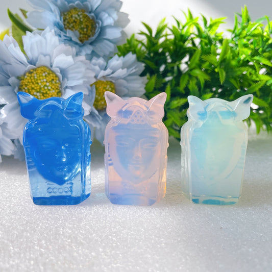 2" Pink Blue Opalite Devil Crystal Carvings