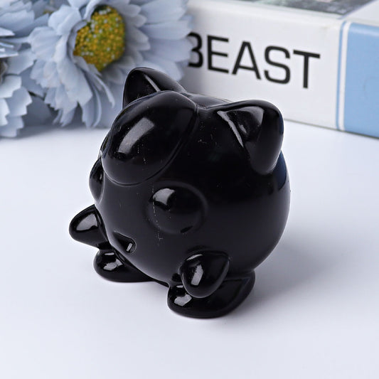 2" Black Obsidian Jiggly Puff Crystal Carvings