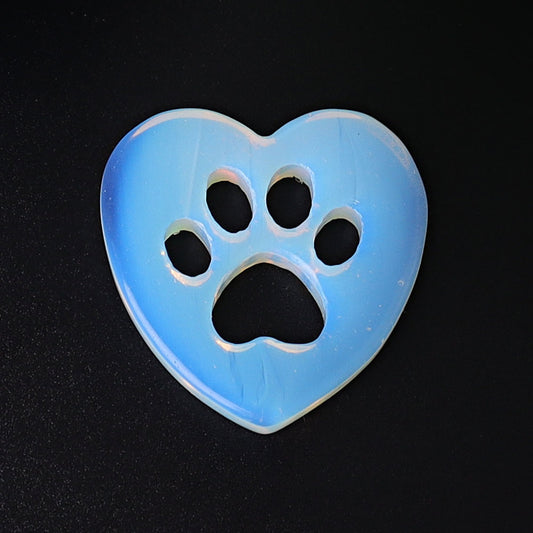 1.9" Opalite Heart with Cat Paw Crystal Carvings
