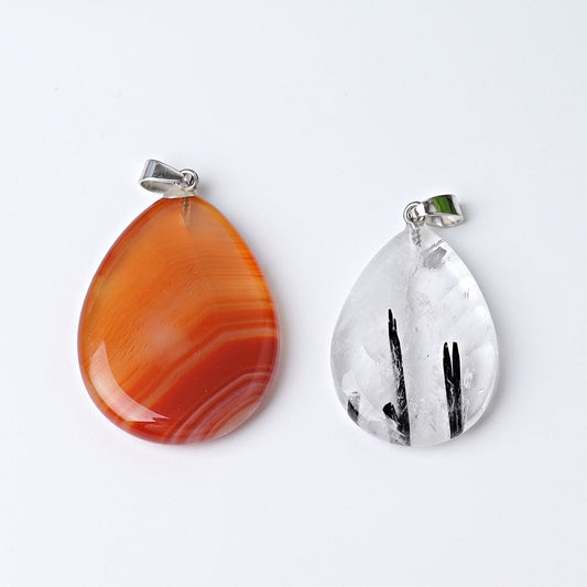 1.5" Carnelian Black Tourmaline Water Drop Pendant