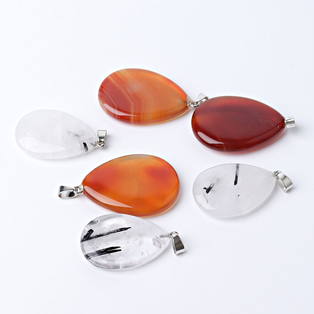 1.5" Carnelian Black Tourmaline Water Drop Pendant