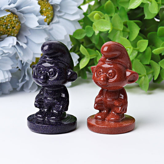2.1" Blue Golden Sandstone Smurfs Crystal Carvings